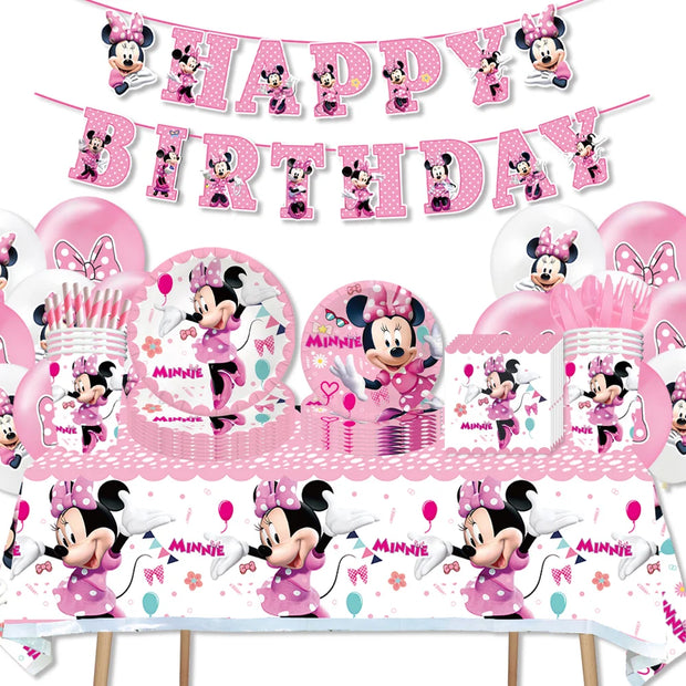 Minnie Mouse Birthday Party Supplies – Disposable Tableware, Balloons, Cups, Plates, Tablecloth, Baby Shower Decorations