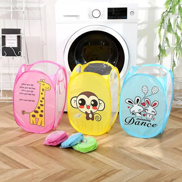 Collapsible Laundry Basket - Cartoon Folding Storage Box for Clothes & Toys | Eco-Friendly Mesh Organizer