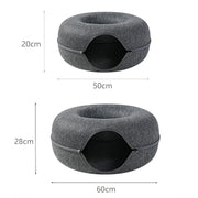 Donut Cat Bed for 2 Cats Pet Cat Tunnel Toys Kitten House Basket Interactive Play Toys for Cats Natural Felt Rabbit Cave Nest