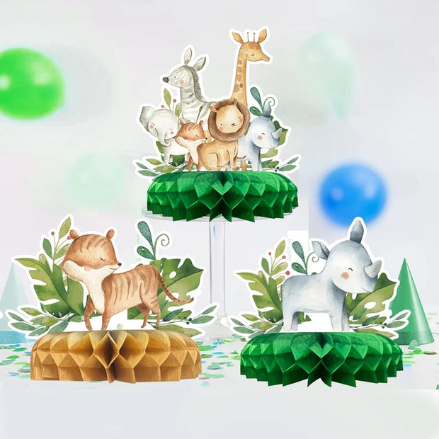 Jungle Animals Honeycomb Decorations – Safari Themed Party Supplies for Birthday, Baby Shower, Wild One, Kids & Gender Reveal