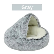 Plush Hooded Pet Bed Round Fluffy Soft Cat Bed Pet Cushion Warm Cat Dog 2 in 1 Sleeping Nest Cave for Small Dogs