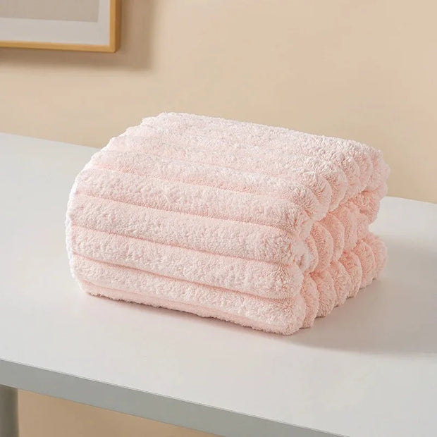 KAMAO Striped Velvet Coral Velvet Bath Towel - Quick Drying, Soft and Absorbent