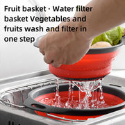 Folding Silicone Drain Basket, Collapsible Strainer for Fruits & Vegetables, Kitchen Storage Tool, 24x19.5cm