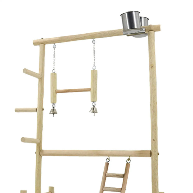 Parrot Playstand – Wooden Bird Playground with Feeder Cups, Climbing Toy for Parakeets, Cockatiels, and Lovebirds