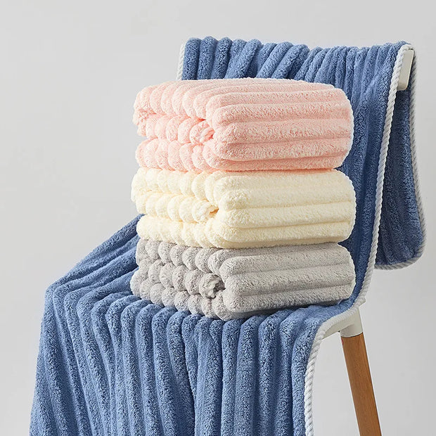 KAMAO Striped Velvet Coral Velvet Bath Towel - Quick Drying, Soft and Absorbent