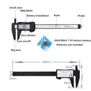 Digital Vernier Caliper - 0-150mm Plastic Measuring Tool with LCD Display