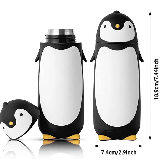 Penguin Stainless Steel Vacuum Thermos, Travel Mug for Kids & Students, 9.5oz Insulated Tea & Coffee Flask, Black