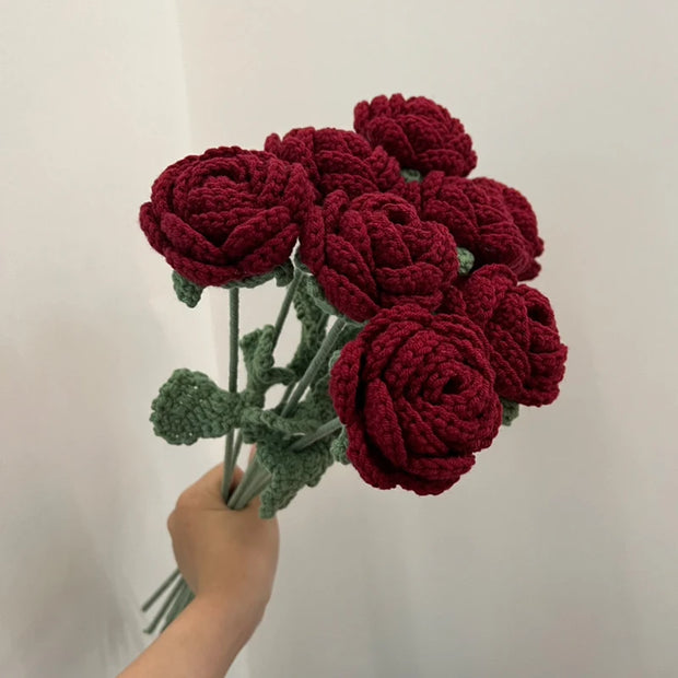 1PC Artificial Knitted Rose Bouquet - Modern Elegance for Home Décor, Weddings & Special Occasions