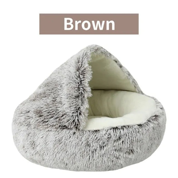 Soft Plush Cat and Dog Bed - 2-in-1 Round Pet Mattress with Warm Cover