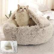 Soft Plush Cat and Dog Bed - 2-in-1 Round Pet Mattress with Warm Cover