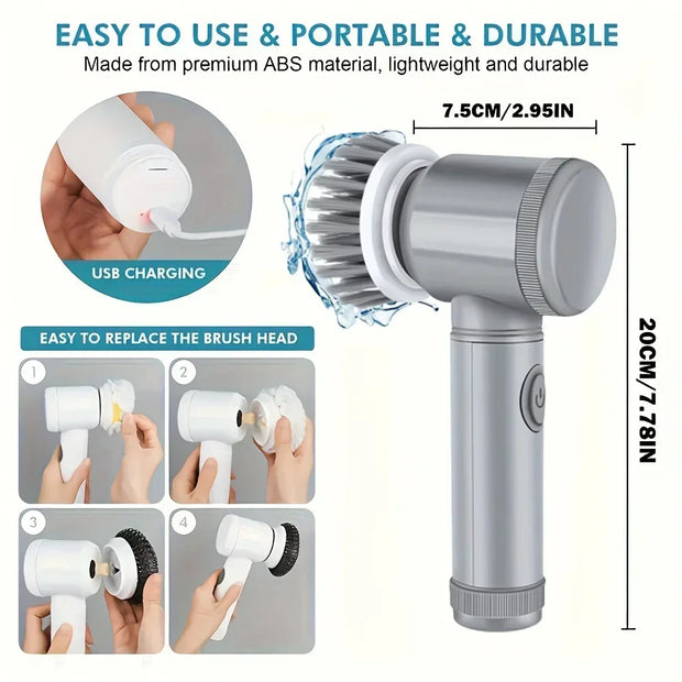 Electric Spin Scrubber Cordless Spin Scrubber with 6 Replaceable Brush Heads  Electric Cleaning Brush Cleaning Tools