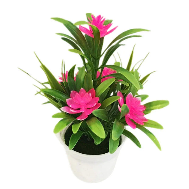 Artificial Lotus Flower Potted Plant – Simulated Plastic Bonsai Decoration for Home, Party, Office & DIY Decor (11x18cm)