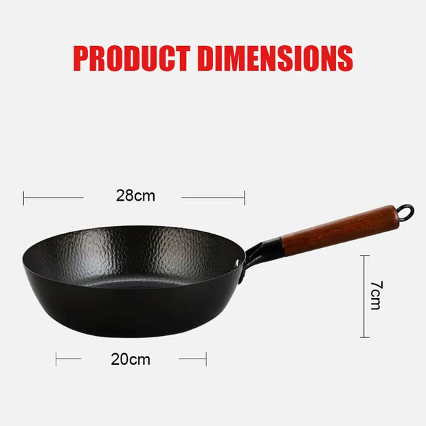 Lightweight Cast Iron Stir Fry Pan – Pre-Seasoned, Non-Stick Wok with Wooden Handle