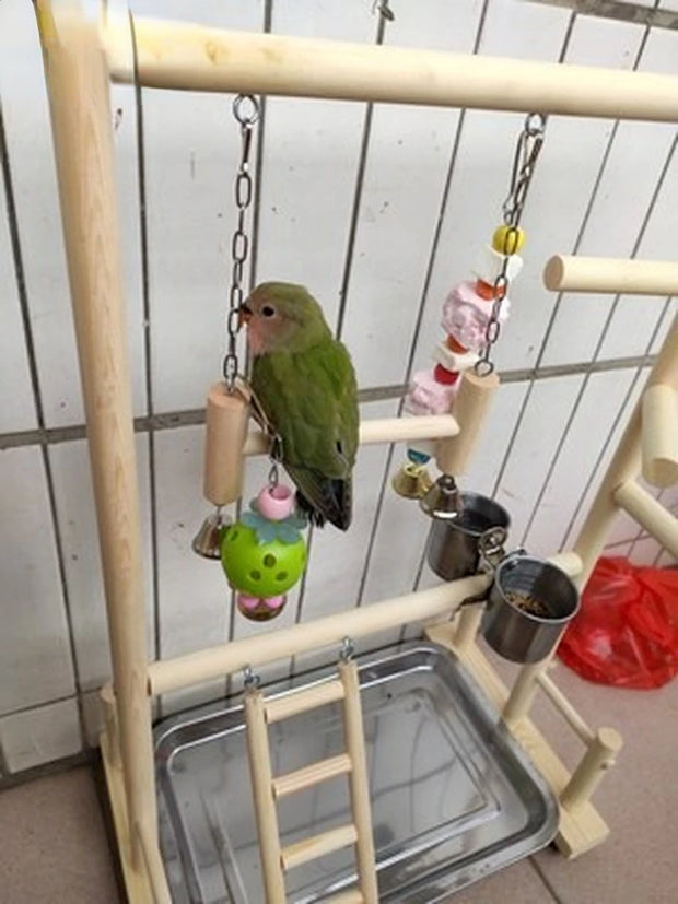 Parrot Playstand with Cup, Swing, and Climbing Ladder – Wooden Bird Playground for Cockatiels, Budgies, and Parrots