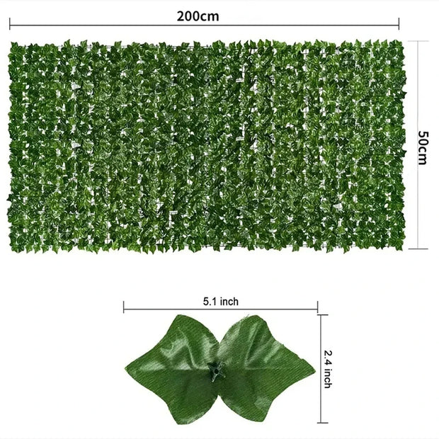 50x200cm Artificial Ivy Hedge Fence – Green Leaf Privacy Screen for Home, Outdoor Garden, Balcony Decoration