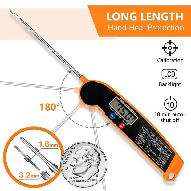 Digital Food Thermometer with Foldable Probe - Instant Read