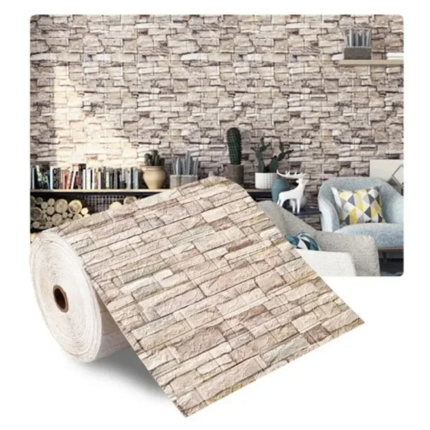 Self-Adhesive 3D Foam Brick Wall Stickers – Waterproof Retro PVC Wallpaper for Living Room, Bedroom, and TV Background