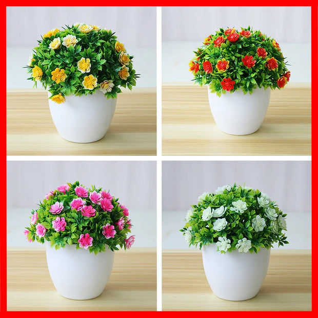 1pc Artificial Plum Blossom Plant – Five Leaf Small Potted Flowers for Indoor & Outdoor Home Decoration