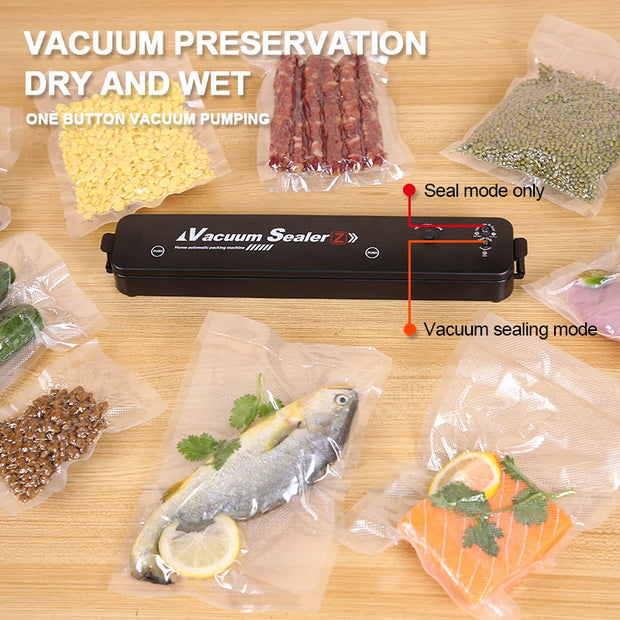 220V/110V Vacuum Sealer Packaging Machine with 10 Free Vacuum Bags - Household Black Food Sealer