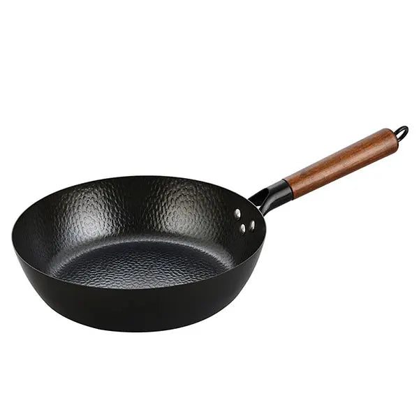 Lightweight Cast Iron Stir Fry Pan – Pre-Seasoned, Non-Stick Wok with Wooden Handle