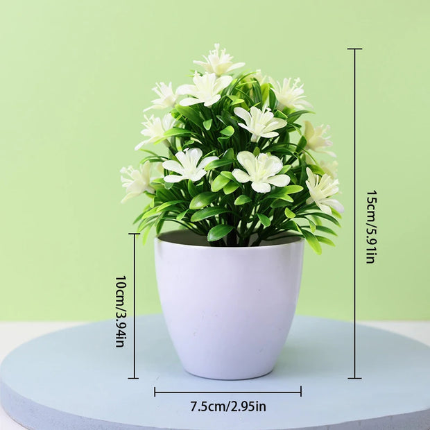 1pc Artificial Plum Blossom Plant – Five Leaf Small Potted Flowers for Indoor & Outdoor Home Decoration