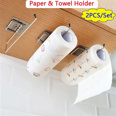 Stainless Steel Kitchen Paper Towel Holder – Self-Adhesive, Rotatable, No Drilling