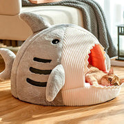 Cartoon Shark Pet Cave Bed, Cozy Cat Pillow Mat for Kittens and Puppies, Soft Cotton Cushion Nest