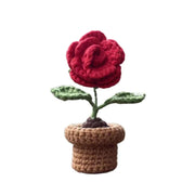 DIY Handwoven Mini Potted Flower Rose – Woolen Thread Finished Product for Office, Home Decoration