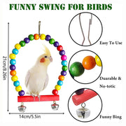 7-Piece Parrot Toy Set - Wooden Bird Cage Accessories with Swing, Suspension Bridge, Chew Toys, Balls, and Bells