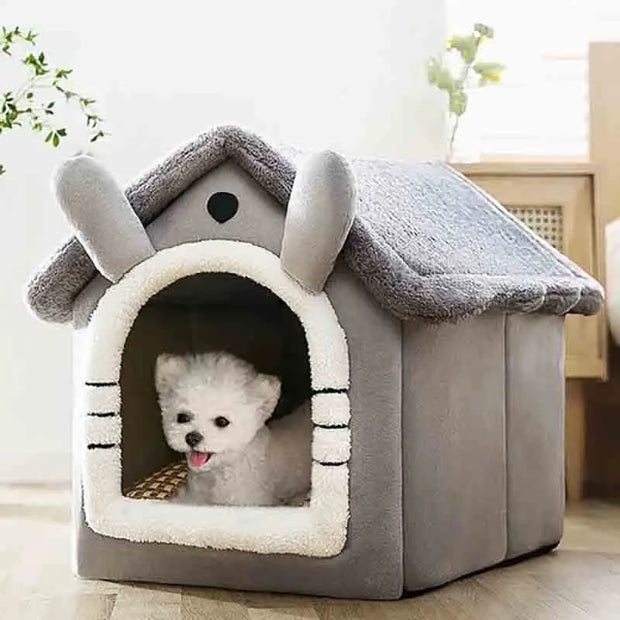 Indoor Warm Dog & Cat House - Soft Velvet Pet Bed with Removable Cushion