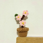 DIY Handwoven Mini Potted Flower Rose – Woolen Thread Finished Product for Office, Home Decoration