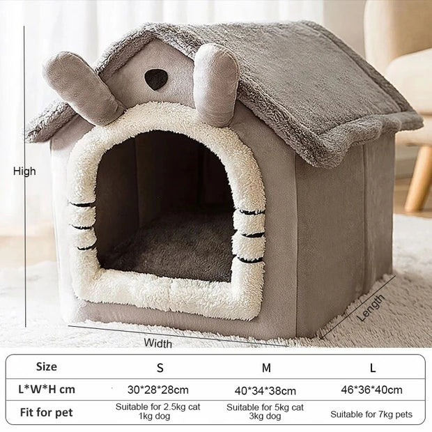 Indoor Warm Dog & Cat House - Soft Velvet Pet Bed with Removable Cushion