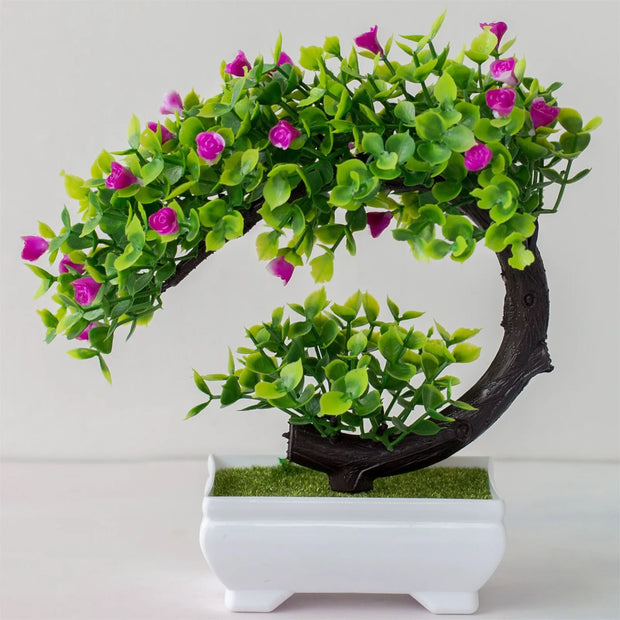 Artificial Bonsai Tree Potted Plants – Simulated Fake Flowers for Table Decor, Room Ornaments