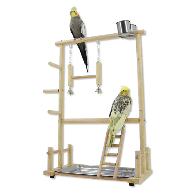 Wooden Bird Playground Platform Wooden Play Stand Bird Playing Gym for Cockatiels Conures Parakeets Cockatoos Cage Accessories