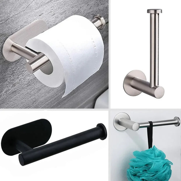 No-Drill Stainless Steel Toilet Paper Holder - Adhesive Wall Mount