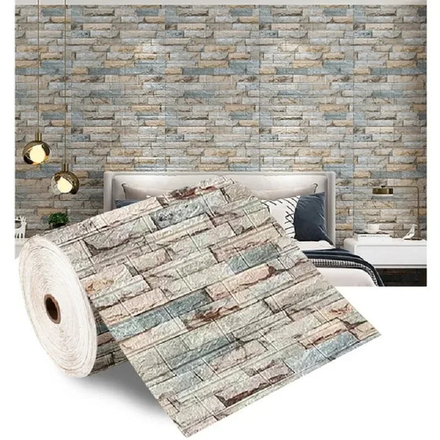 Self-Adhesive 3D Foam Brick Wall Stickers – Waterproof Retro PVC Wallpaper for Living Room, Bedroom, and TV Background