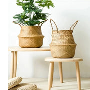 Handmade Rattan Woven Storage Basket - Multi-Use Decorative Flower Pot Cover & Handheld Basket | Rustic Home Décor