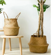 Handmade Rattan Woven Storage Basket - Multi-Use Decorative Flower Pot Cover & Handheld Basket | Rustic Home Décor