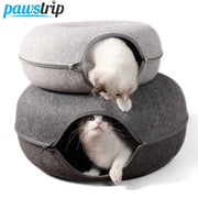 Donut Cat Bed for 2 Cats Pet Cat Tunnel Toys Kitten House Basket Interactive Play Toys for Cats Natural Felt Rabbit Cave Nest