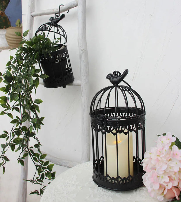 Modern Iron Wrought Metal Birdcage - White Hanging Flowerpot for Succulent Plants