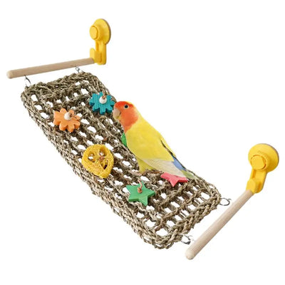 Bird Hammock Swing Toy for Cage – Colorful Seagrass Mat with Chew Parts for Parrots