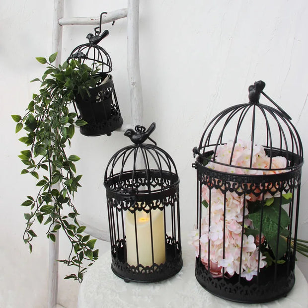 Modern Iron Wrought Metal Birdcage - White Hanging Flowerpot for Succulent Plants