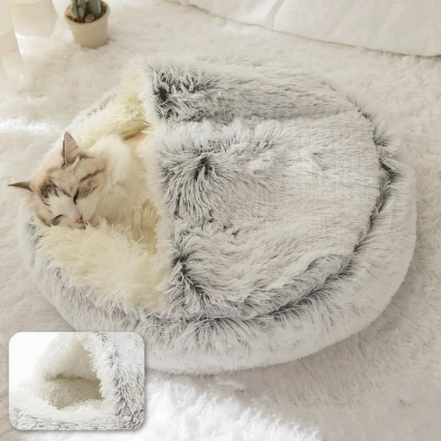 Soft Plush Cat and Dog Bed - 2-in-1 Round Pet Mattress with Warm Cover