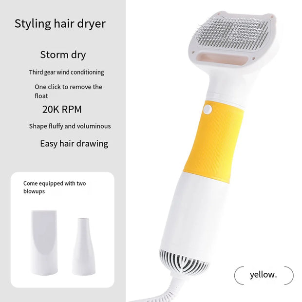 3-in-1 Pets Hair Dryer Brush Comb for Dog, Cat, Kitten, Puppy – Adjustable Wind Speed & Temperature, Safe Grooming with Mute Function