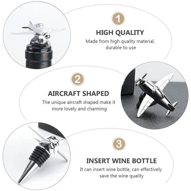 Airplane-Shaped Wine Bottle Stopper - Vacuum Sealer & Reusable 3D Cork for Wine & Beer