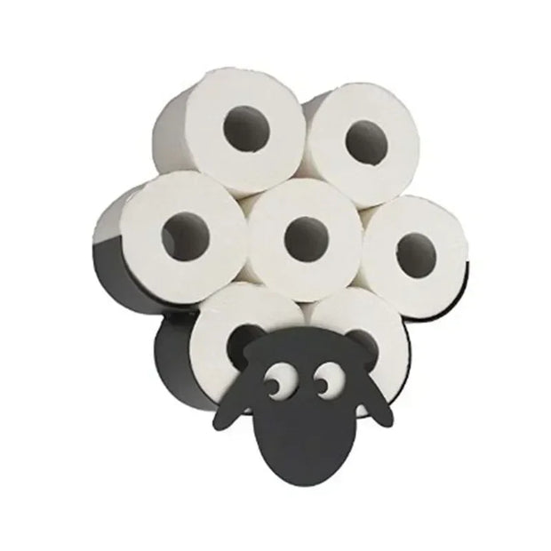 Steel Toilet Paper Holder with Owl &amp; Sheep Design – Wall-Mounted Bathroom Towel Roll Shelf, Home Storage & Decoration