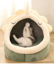 Cozy Cat Bed with Animal Ear Design - Breathable Semi-Closed Pet Nest