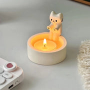 Cartoon Cat Candle Holder – Cute Resin Tea Light Holder for Home, Office, and Desktop Decor – Warm Paws Design