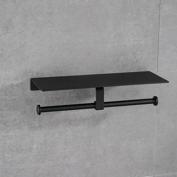 Aluminum Double Roll Toilet Paper Holder with Shelf