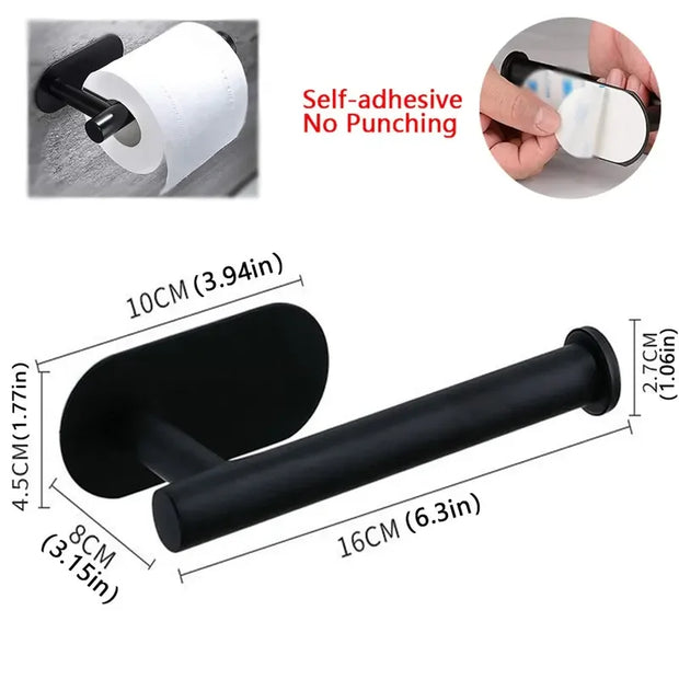 No-Drill Stainless Steel Toilet Paper Holder - Adhesive Wall Mount